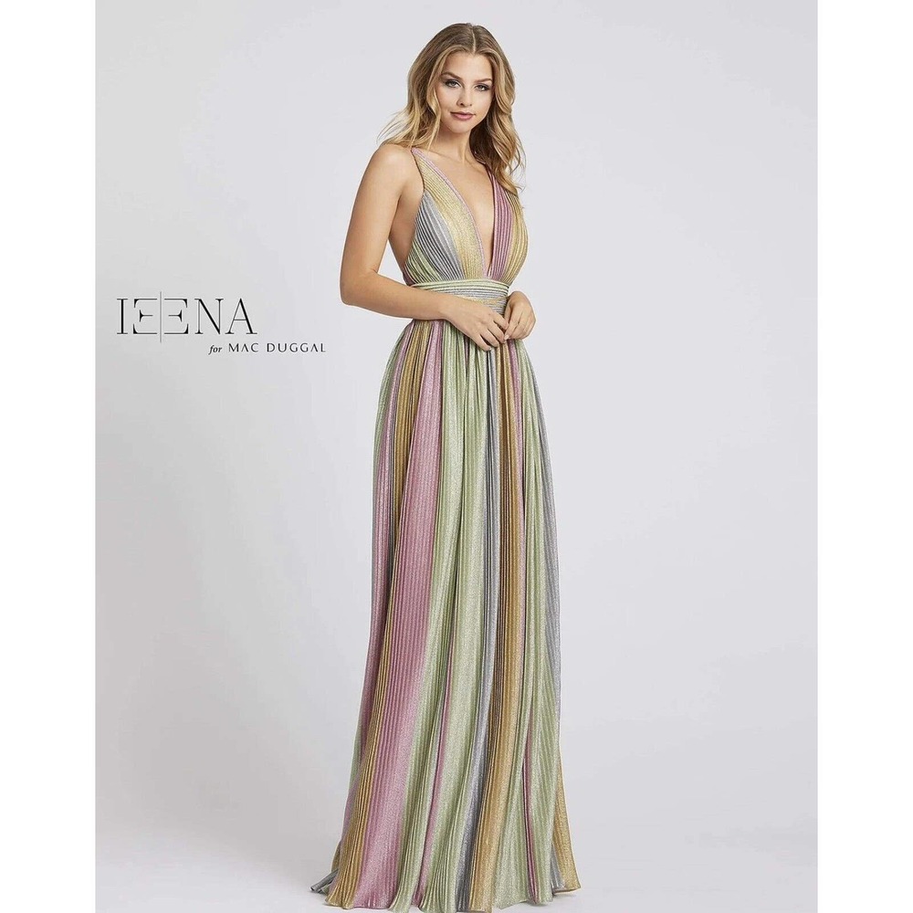 Mac Duggal Rainbow Sparkle Pleated Gown, New Size 4